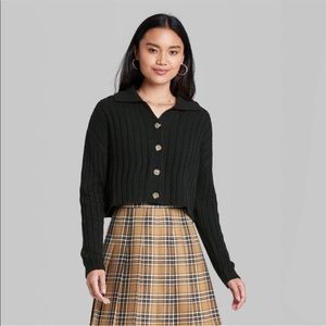 NWOT Wild Fable Women’s Botton Front Ribbed Cropped Cardigan Black